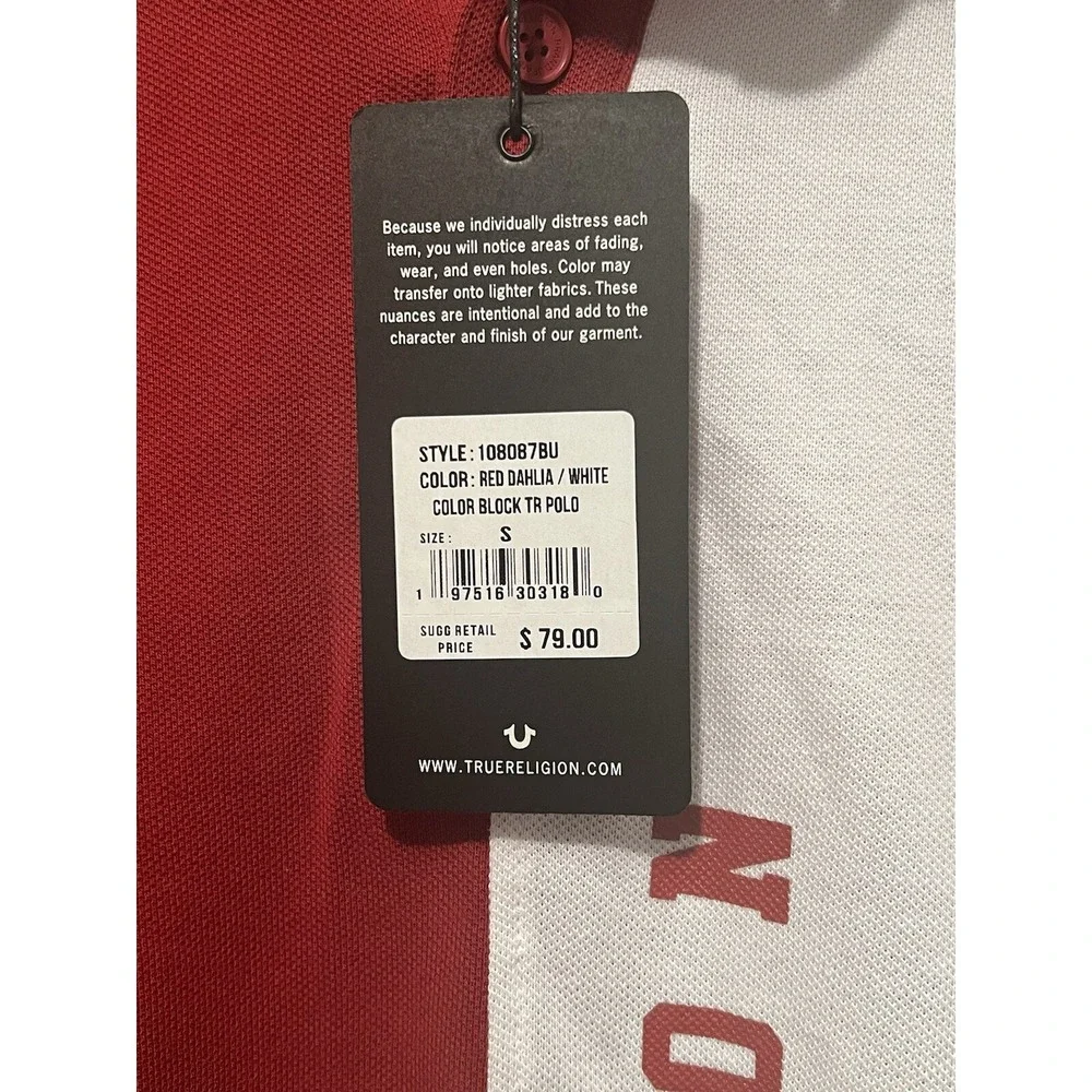 Men's True Religion Buddha Logo SS Polo Shirt - Color Block - Red White - Size S